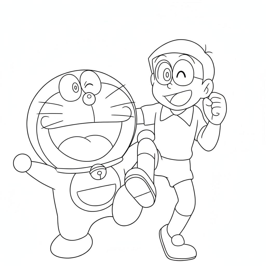 Doraemon and Nobita Hop Happily