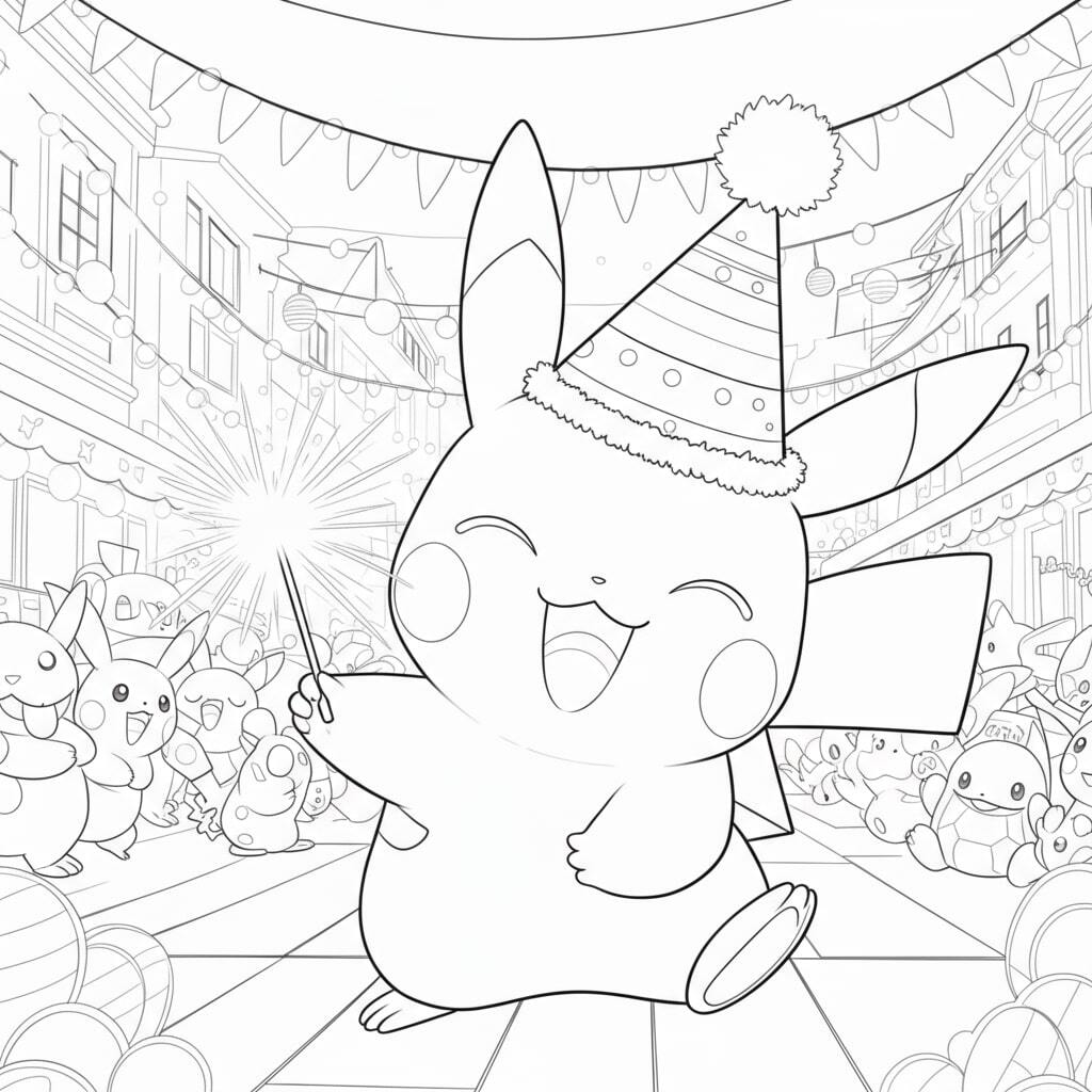 Pikachu in a Santa Hat Greeting Christmas