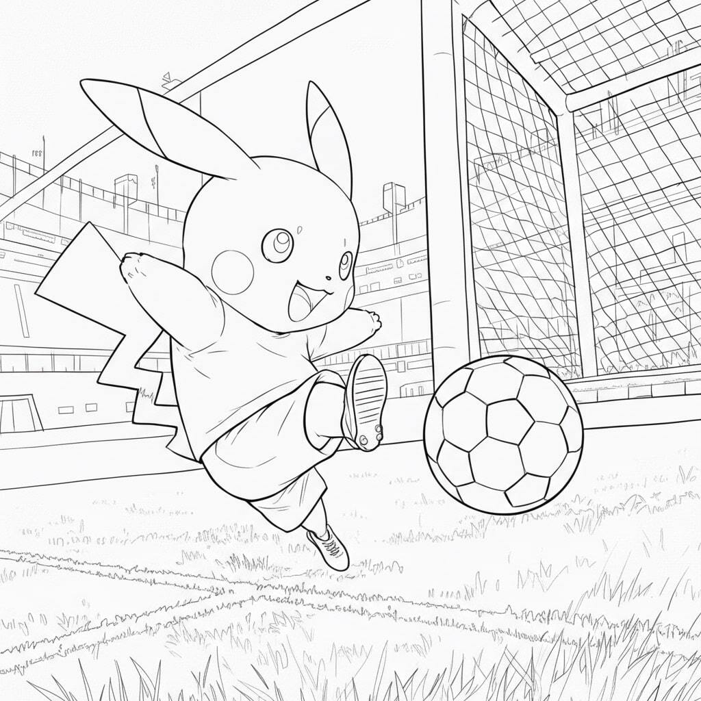 Pikachu Playing Ball on the Grass Field