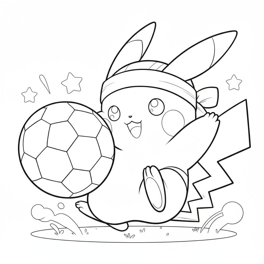 Pikachu Playing Soccer in the Stadium