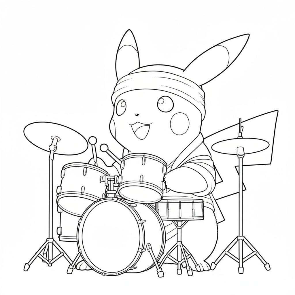 Pikachu Playing Drums in the Pokémon Band