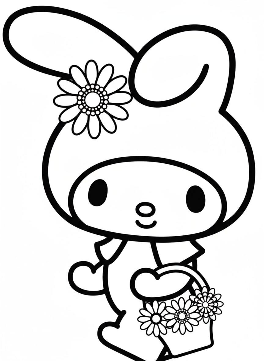 My Melody Holding a Basket of Fresh Flowers
