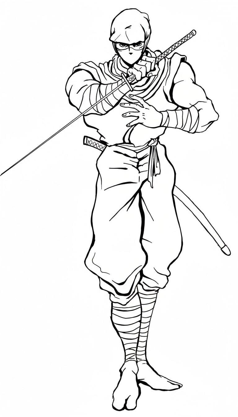 Ninja training in an attack stance
