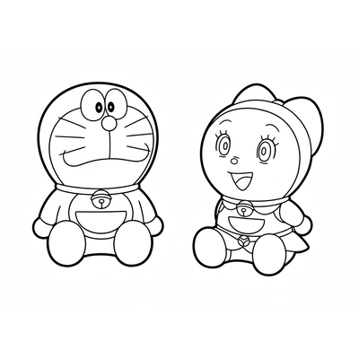 Doraemon and Dorami Coloring Pages – Adorable Robot Cat Siblings for Kids