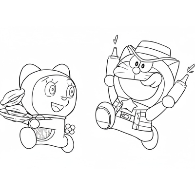 Doraemon and Dorami Coloring Pages – Adorable Robot Cat Siblings for Kids