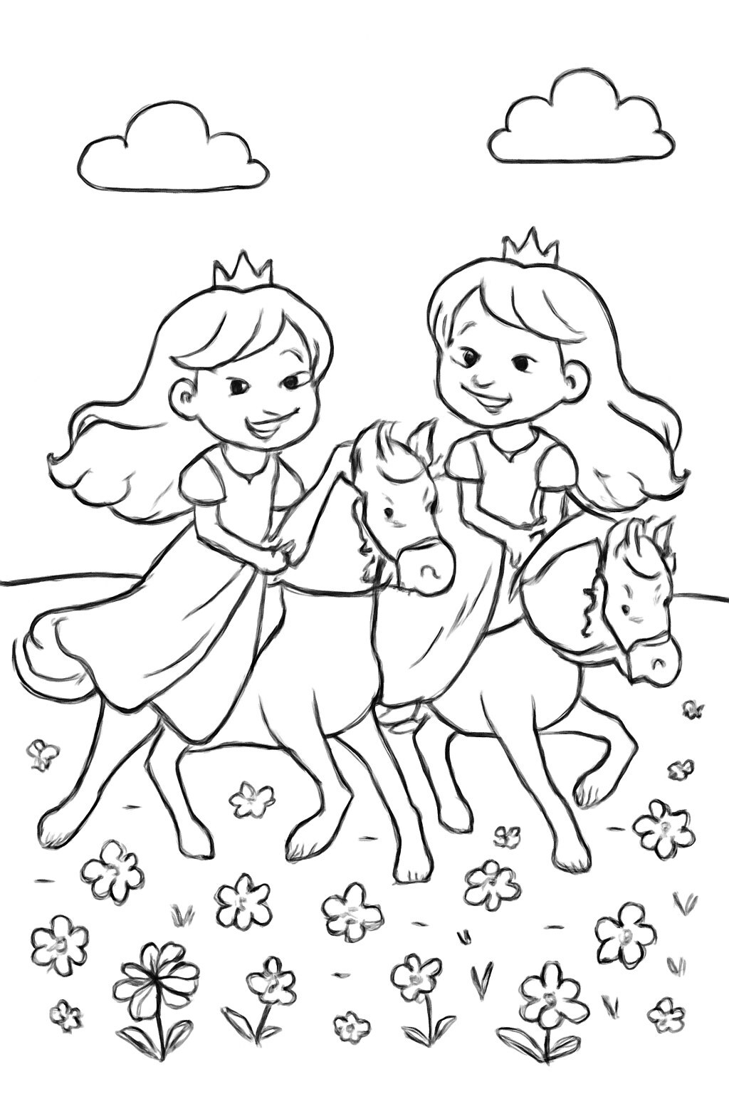 Twin Princesses Riding Horses