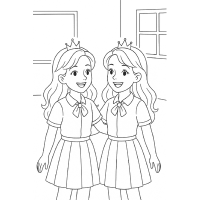 Adorable Twin Princess Coloring Pages for Kids 2026