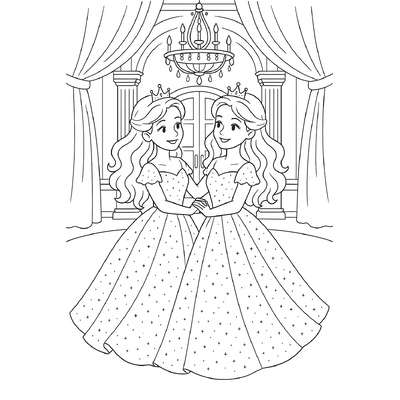 Adorable Twin Princess Coloring Pages for Kids 2026