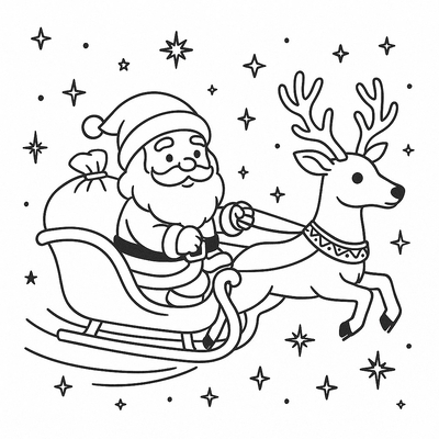Santa Claus Riding a Reindeer Coloring Pages for Kids 2026