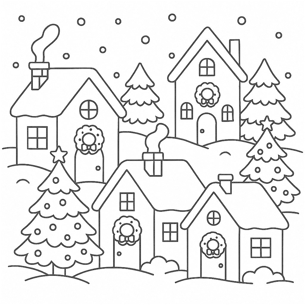 Christmas Village House Coloring Page