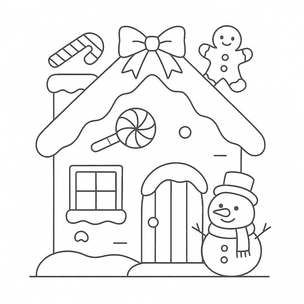 Cute Christmas House Coloring Page
