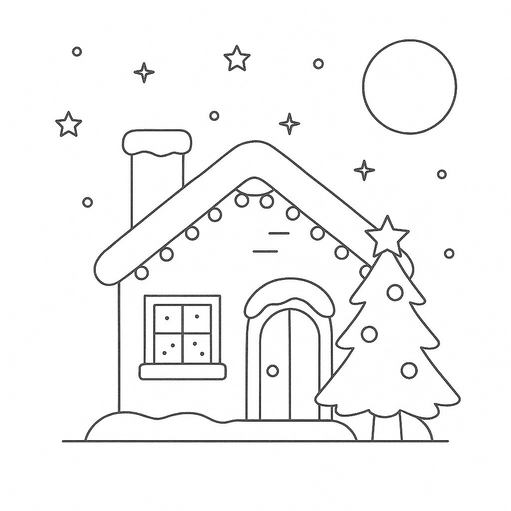 Christmas Night House Coloring Page