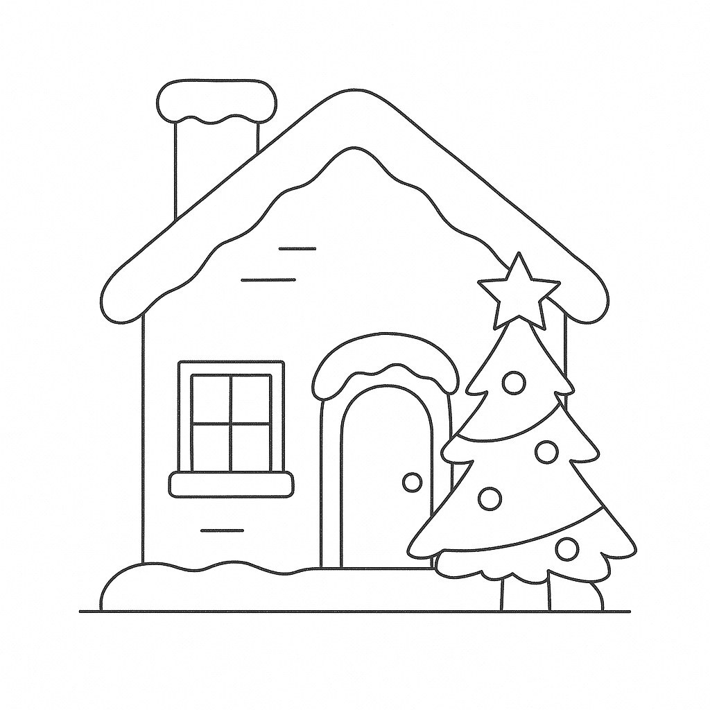 Simple Christmas House Coloring Page