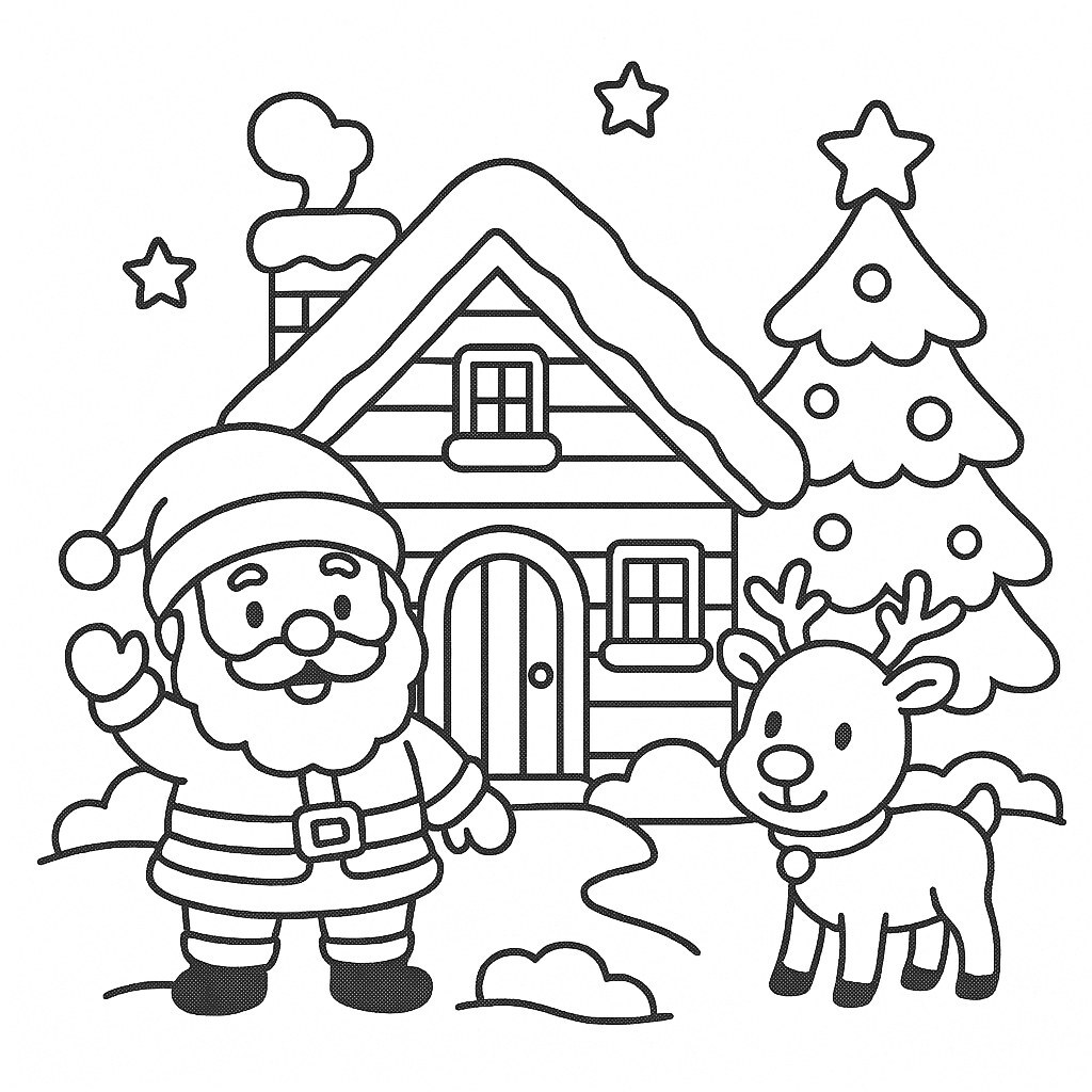 Cartoon Christmas House Coloring Page