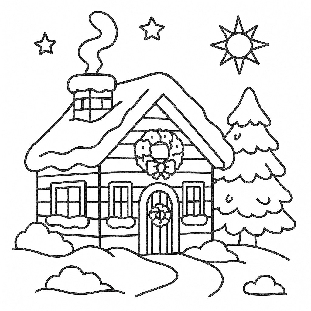 Classic Christmas House Coloring Page
