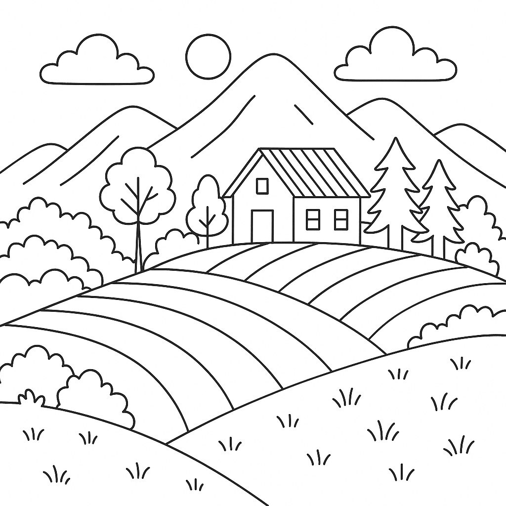 Mountain Farm Coloring Page