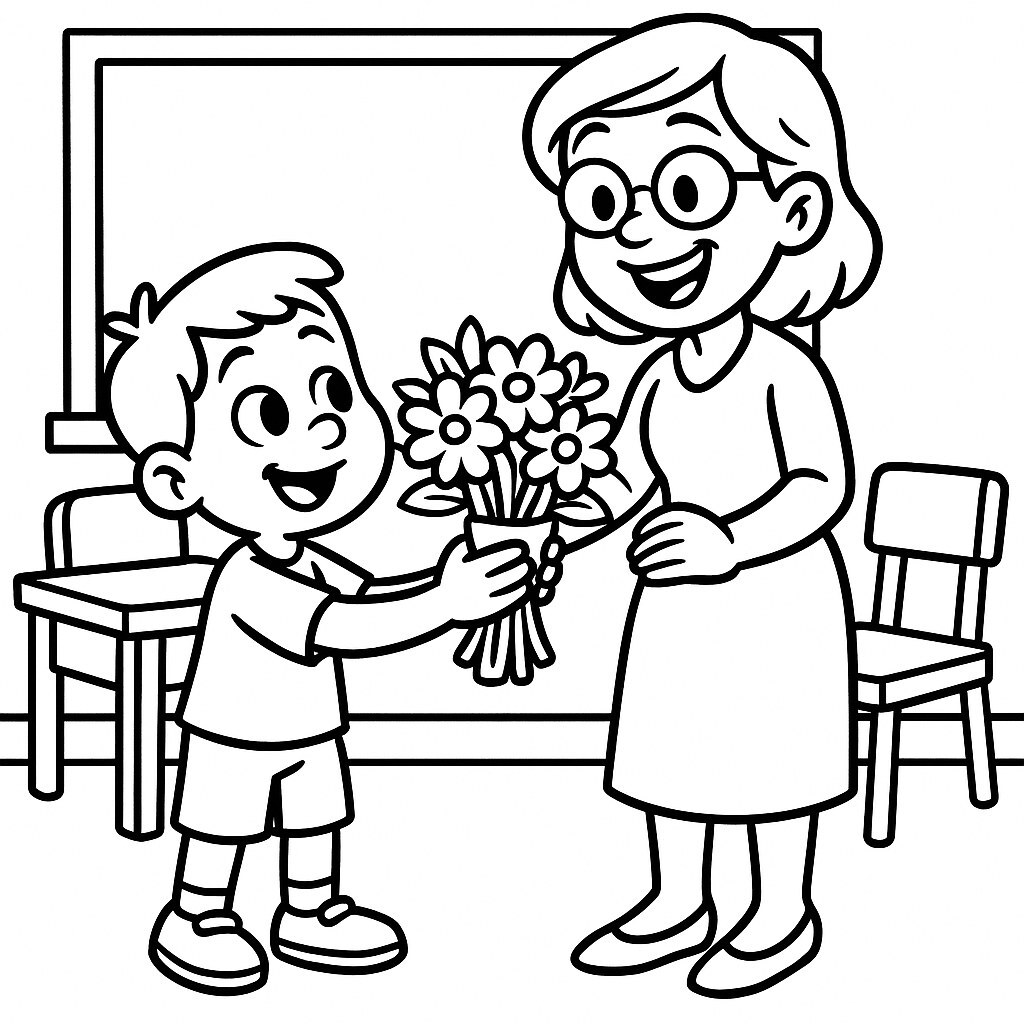 Best Coloring Pages of Kids Giving Flowers to Teachers 2026