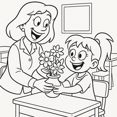 Best Coloring Pages of Kids Giving Flowers to Teachers 2026