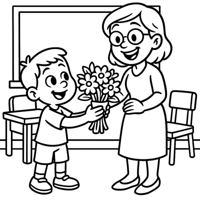 Best Coloring Pages of Kids Giving Flowers to Teachers 2026